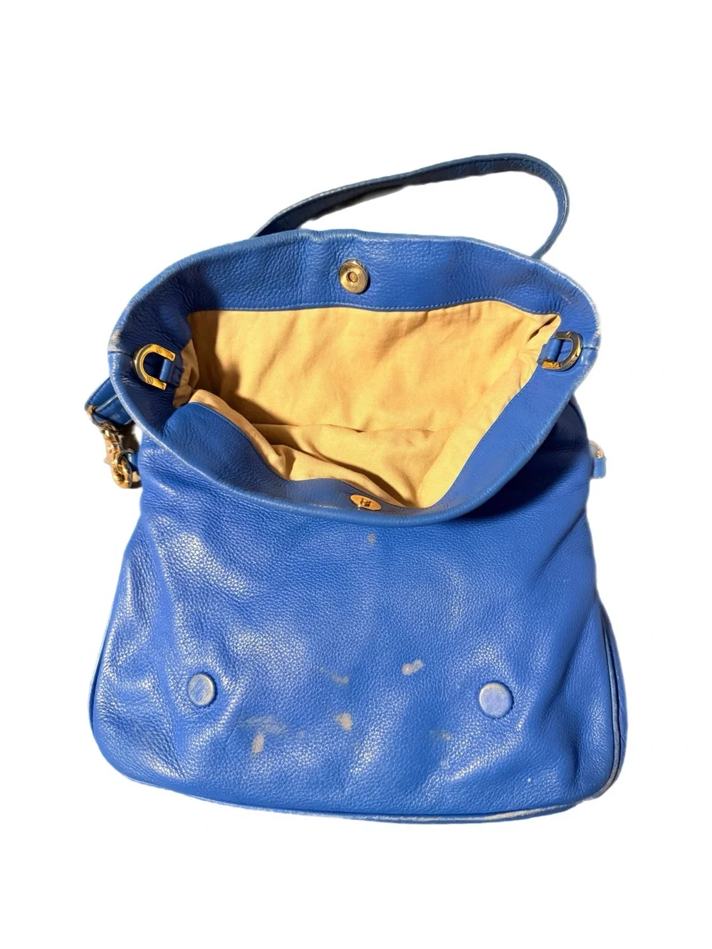 TORY BURCH Bright Blue Pebbled Leather 2 Way Shoulder Bag with Gold Logo - Picture 12 of 16